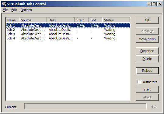 VDub Job Control Most of the Job Control is selfexplanatory
