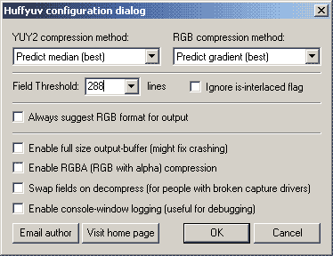 HuffYUV settings