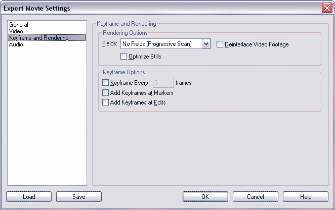 Export - Keyframe and Rendering options