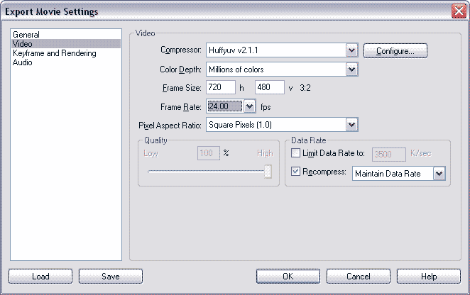 Export - Video options