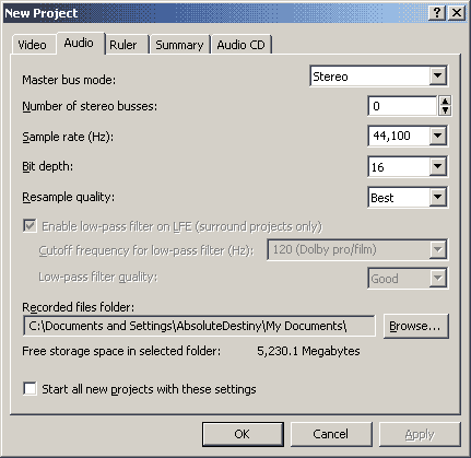 Vegas Project - Audio settings